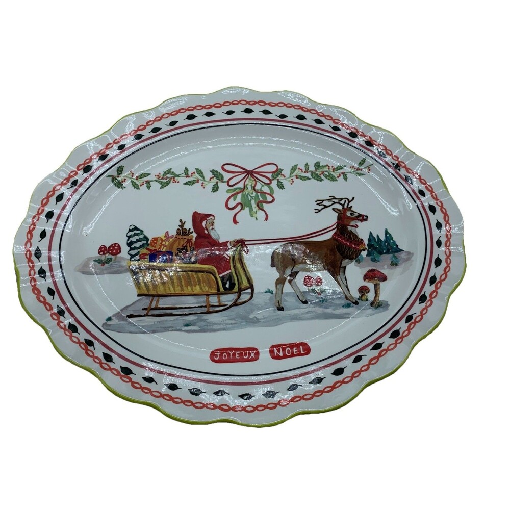 Anthropologie Nathalie Lete Santa and Reindeer Christmas Platter